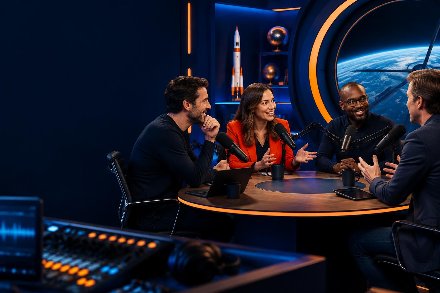 A candid roundtable podcast conversation in a mission-inspired studio.